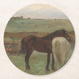 Dessous-de-verre Rond En Papier Chevaux dans une prairie, Peinture à l'huile, Edga