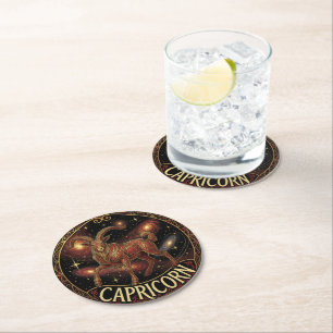 Dessous-de-verre Rond En Papier Chèvre Capricorne Avec Un Symbole Du Zodiaque Corn