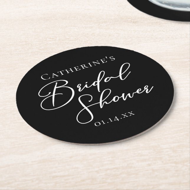 Dessous-de-verre Rond En Papier Chic Black White Bridal Shower Personalized (Incliné)