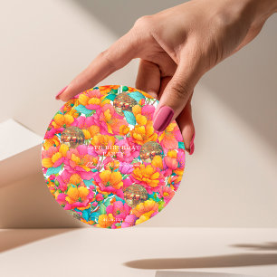 Dessous-de-verre Rond En Papier Chic Fushia Orange Floral Or Disco Ball Anniversai
