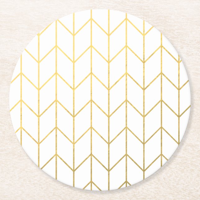 Dessous-de-verre Rond En Papier Chic moderne d'arrière - plan blanc de Chevron (Devant)