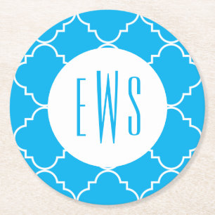 Dessous-de-verre Rond En Papier Chic Quatrefoil Dessous de verre en papier monogra