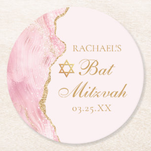 Dessous-de-verre Rond En Papier Chic Rose Gold Agate Bat mitzvah Party Personnalis