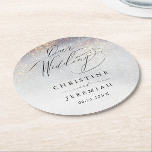 Dessous-de-verre Rond En Papier Chic Silver Gold Sparkle Aquarelle Mariage de luxe