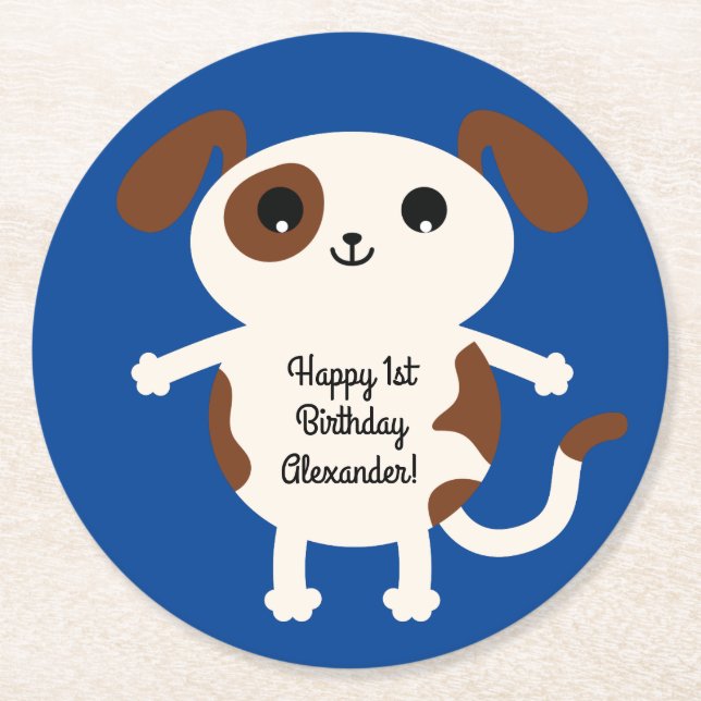 Dessous-de-verre Rond En Papier Chien Anniversaire Fête Enfants (Devant)