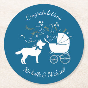 Dessous-de-verre Rond En Papier Chien Baby shower Sibérien Husky Chien Chien Chien