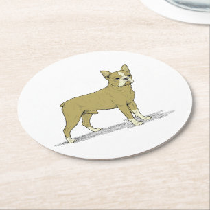 Dessous-de-verre Rond En Papier Chien Bouledogue Français de Style Vintage