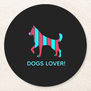Dessous-de-verre Rond En Papier Chien - Cute Pet Pop Art, Bleu & Rouge Animal Abst