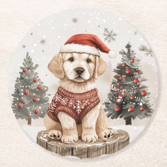 Dessous-de-verre Rond En Papier Chien de Noël du Labrador Retriever (Devant)