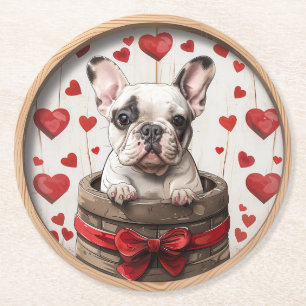 Dessous-de-verre Rond En Papier Chien de taureau français Valentines