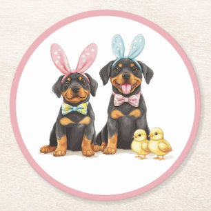 Dessous-de-verre Rond En Papier Chiens Bunny Oreilles de Pâques Rottweiler