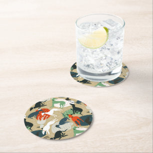Dessous-de-verre Rond En Papier Chiens de chasse Abstraits vintages