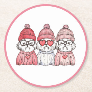 Dessous-de-verre Rond En Papier Chiens de Chih Tzu de la fête de Valentines