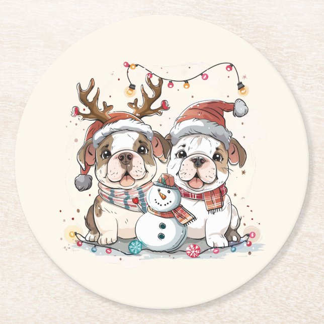 Dessous-de-verre Rond En Papier Chiens de Noël (Devant)