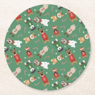 Dessous-de-verre Rond En Papier Chiens de Noël Motif Rouge Vert