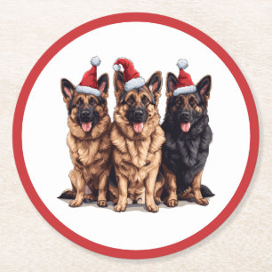 Dessous-de-verre Rond En Papier Chiens de Père Noël, berger allemand de Noël