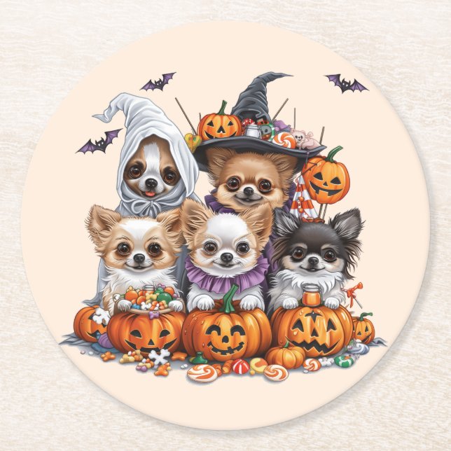 Dessous-de-verre Rond En Papier Chiens d'Halloween Chihuahua (Devant)