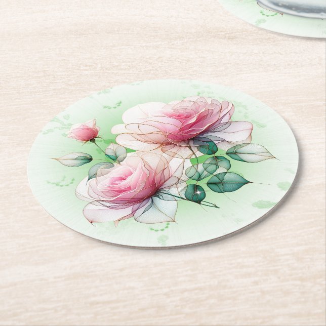 Dessous-de-verre Rond En Papier Chiffon Rose (Incliné)
