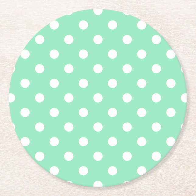 Dessous-de-verre Rond En Papier Chiffres blancs classiques Elégant Vert menthe bla (Devant)