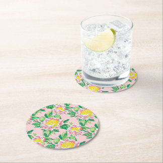Dessous-de-verre Rond En Papier Chinoiserie rose et jaune Floral