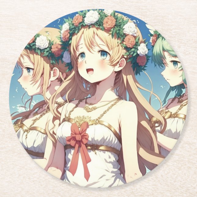 Dessous-de-verre Rond En Papier Choeur d'anime (Devant)