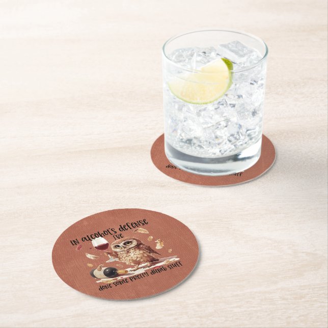 Dessous-de-verre Rond En Papier Chouette Alcool  (En situation)