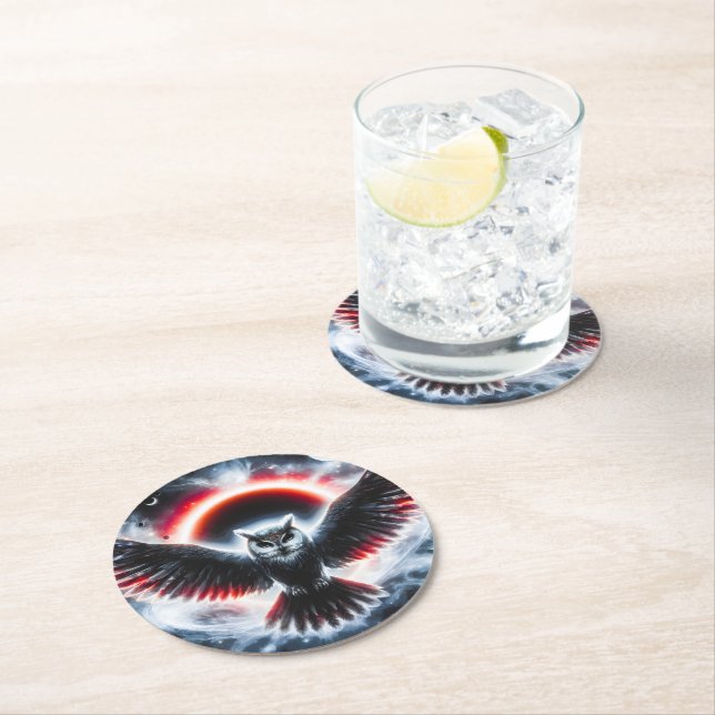 Dessous-de-verre Rond En Papier Chouette céleste cosmique mystique (En situation)