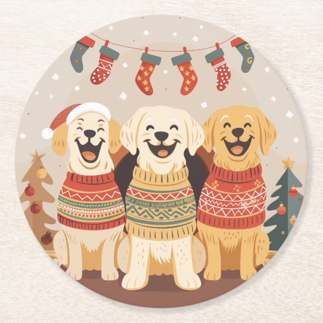 Dessous-de-verre Rond En Papier Christmas Labrador Retriever Dogs (Devant)