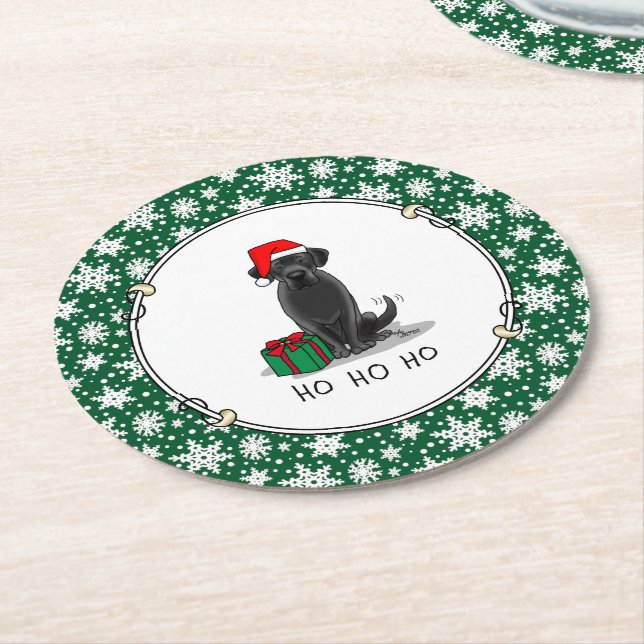 Dessous-de-verre Rond En Papier Christmas Père Noël Black Labrador Retriever Cute (Incliné)