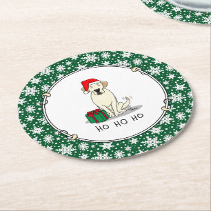 Dessous-de-verre Rond En Papier Christmas Père Noël Yellow Labrador Retriever Cute