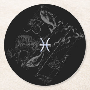 Dessous-de-verre Rond En Papier Chrome comme Pisces Zodiac Connexion Black Heveliu