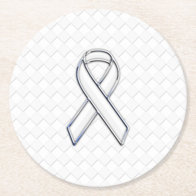 Dessous-de-verre Rond En Papier Chrome White Ribbon Sensibilisation sur les Checke (Devant)