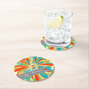 Dessous-de-verre Rond En Papier Chrysanthème personnalisé Gras coloré Floral