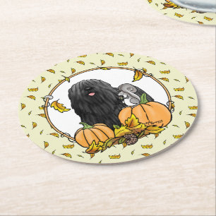 Dessous-de-verre Rond En Papier Chute Puli Chien (noir) Citrouille Feuille mignon