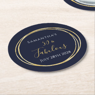 Dessous-de-verre Rond En Papier Cinquantième anniversaire Navy Or 50 Fabulous Fête