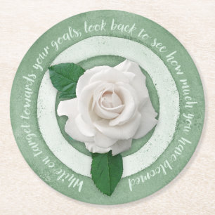 Dessous-de-verre Rond En Papier Citation Inspirante Fleurie Vert Sauge