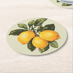 Dessous-de-verre Rond En Papier Citron aquarelle vintage côtier