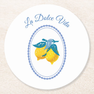 Dessous-de-verre Rond En Papier Citrons jaunes d'Amalfi de style méditerranéen
