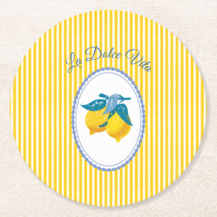 Dessous-de-verre Rond En Papier Citrons jaunes d'Amalfi de style méditerranéen
