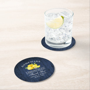 Dessous-de-verre Rond En Papier Citrons Limoncello Mariage Blue Faux Wood