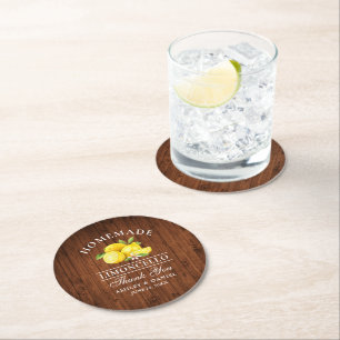 Dessous-de-verre Rond En Papier Citrons Limoncello Mariage Faux Wood