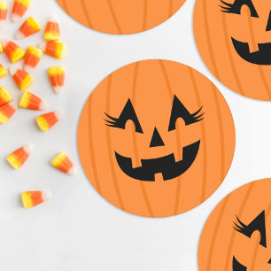 Dessous-de-verre Rond En Papier Citrouille aux cils féminins Orange Jack o Lantern