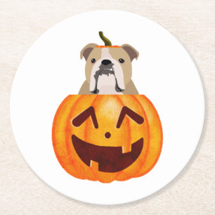 Dessous-de-verre Rond En Papier Citrouille Bulldog