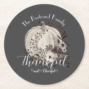 Dessous-de-verre Rond En Papier Citrouille d'automne lunaire Thanksgiving Monochro