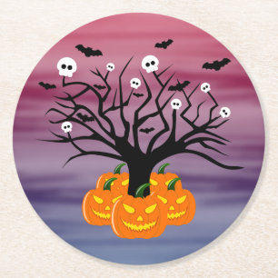Dessous-de-verre Rond En Papier Citrouille d'Halloween Jack o’ Lanterne Dead Tree
