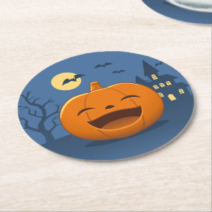 Dessous-de-verre Rond En Papier Citrouille d'Halloween riante