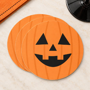 Dessous-de-verre Rond En Papier Citrouille orange heureuse visage souriant
