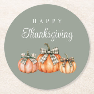 Dessous-de-verre Rond En Papier Citrouilles Vert Sauge Rustique Joyeux Thanksgivin