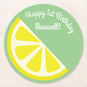 Dessous-de-verre Rond En Papier Citrus Fruit de tranche de citron 1er anniversaire