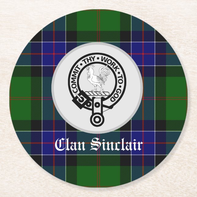 Dessous-de-verre Rond En Papier Clan Sinclair Tartan & Crest Badge (Devant)